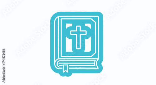 Stylized Turquoise Bible Icon with Cross and Bookmark.