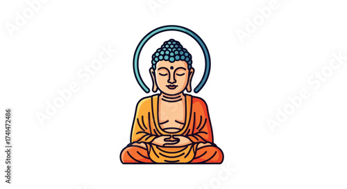 Vibrant Line Art Buddha Illustration Meditating Peacefully in a Serene Pose.