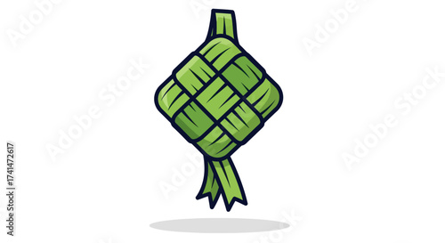 Traditional Woven Ketupat Rice Cake Illustration.