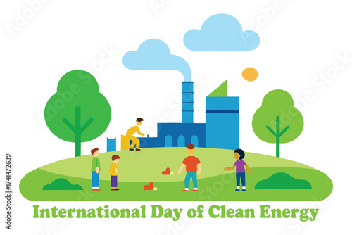 Community Park with Bio Energy Plant Vector