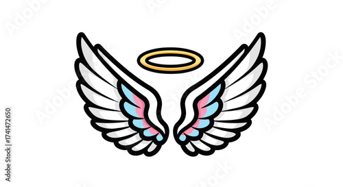 Angel Wings and Halo Illustration with Colorful Accents.