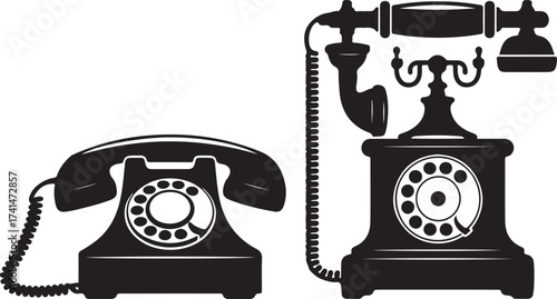 Rotary Dial Telephone Vector Illustration Communication Technology Device Icon Set