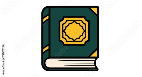 Illustrated Dark Green Book with Golden Accents and Intricate Design.