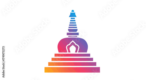 Colorful Gradient Illustration of a Buddhist Stupa Symbol.