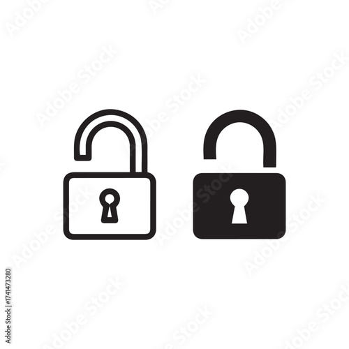Security unlock open lock icon symbol safety protection closed padlock graphic
