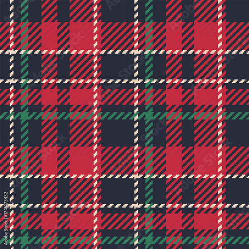 Seamless Highland crimson tartan plaid in red, green, navy, and cream tones. Perfect for textiles, Scottish fashion, festive design, holiday themes, and traditional backgrounds.