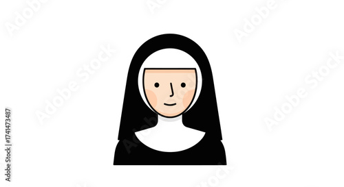 Simple illustration of a nun wearing a traditional black habit and white coif.