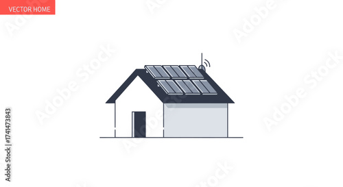 House with Solar Panels on Roof for Renewable Energy Generation.