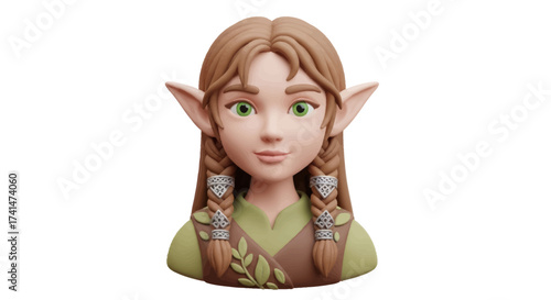 3D Rendered Portrait of a Female Elf with Braids.