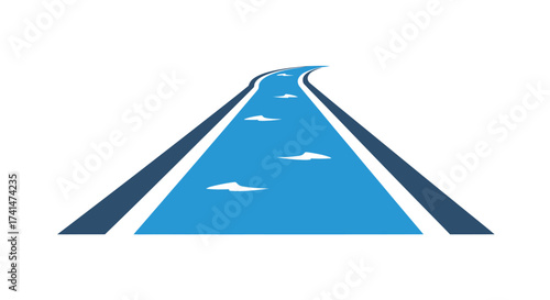 Stylized Blue River Illustration with Dark Blue Banks and White Highlights.