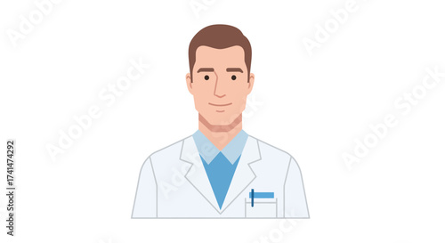 Professional Male Doctor Wearing White Lab Coat and Blue Shirt.