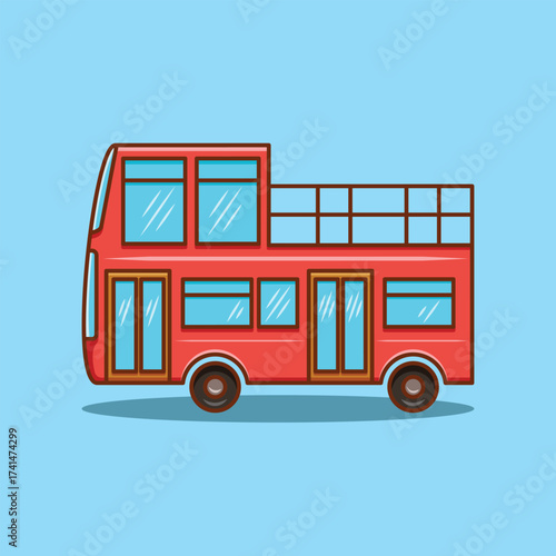 Simple Double Decker Bus Vector Illustration. Transportation Icon Concept Isolated. Flat Cartoon Style Suitable for  Cover, Page, Banner, Flyer, Sticker, Card, Education