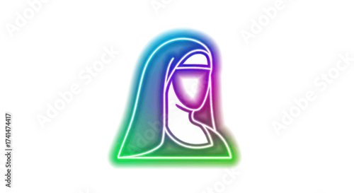 Colorful Neon Icon of a Woman Wearing a Niqab.