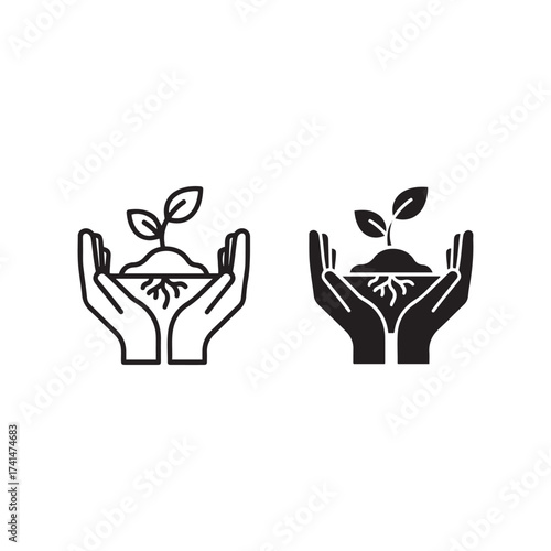 Two hands gently holding a sprout growing from soil symbolizing growth and nurturing