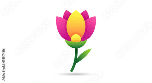 Vibrant Pink and Yellow Lotus Flower Illustration.