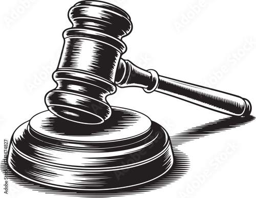 Engraved Gavel Illustration Justice Symbol Courtroom Authority Law and Order Legal System Auctioneer Tool