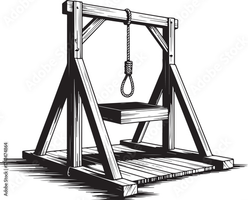 Engraved Gallows Illustration Execution Device Justice System Punishment Tool Historical Gallows