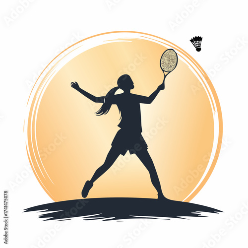 Badminton Silhouette Dynamic Play Against a Golden Sun