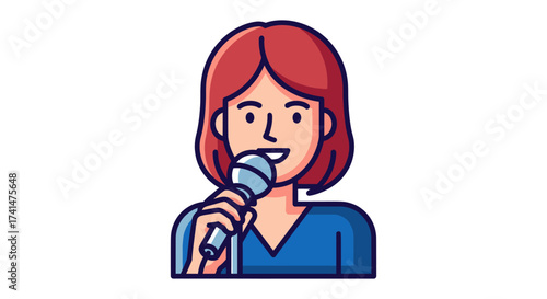 Cartoon Woman Singing into a Microphone with Red Hair.
