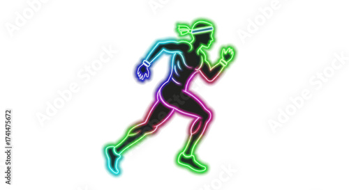 Neon Runner Silhouette: Woman in Motion with Vibrant Outline.
