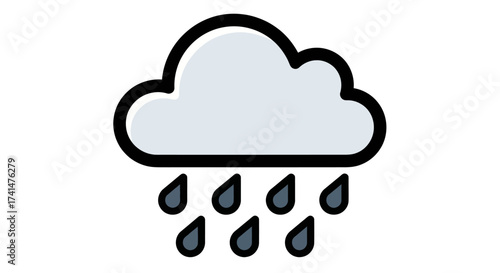 Cartoon Cloud with Raindrops Weather Icon Illustration.