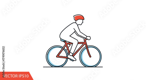 Stylized illustration of a person riding a bicycle wearing a helmet.