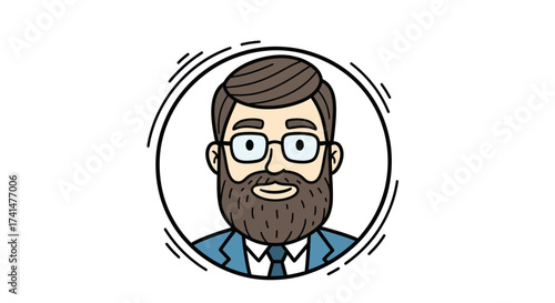 Cartoon illustration of a bearded man wearing glasses and a suit.