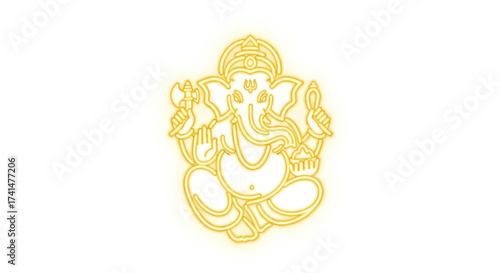 Golden Outline of Lord Ganesha in Meditation Pose.