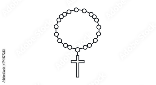 Simple Outline Drawing of a Catholic Rosary with a Cross Pendant.