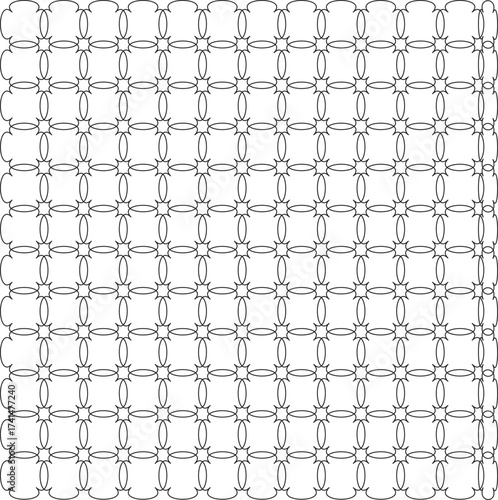 Seamless Geometric Pattern with Stars and Curves on White Background