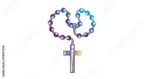 Colorful Gradient Rosary Beads with Cross Illustration.