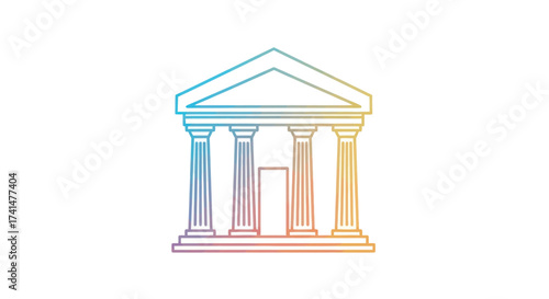 Stylized Outline of a Classical Greek Temple Building with Rainbow Gradient.