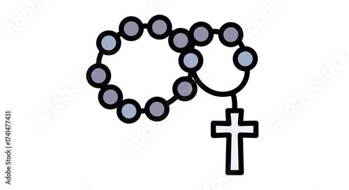 Simple Cartoon Rosary with Grey Beads and Cross.