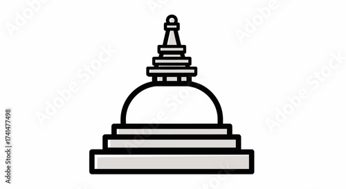 Stylized Buddhist stupa icon with black outline and grey fill.
