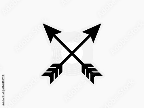 Vector art of two crossed arrows on a gray background, a symbol of direction and precision
