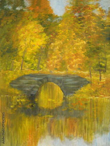 Autumn yellow  landscape oil painting impressionism modern.        