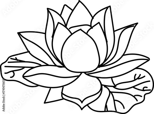 Lotus flower line art simple vector illustration isolated on white background for coloring book