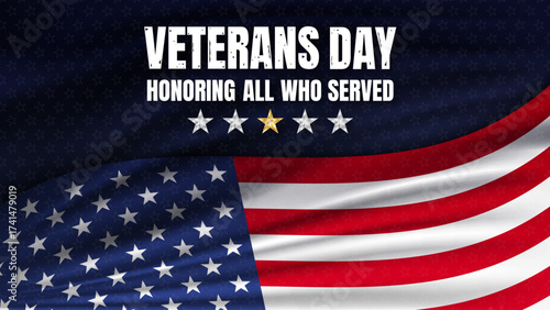 Veterans day background with national flag of United States. Honoring all who served. November 11 Veterans day National holiday of the USA. Vector illustration.