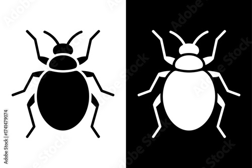 black and white Bedbug insect icon Silhouette vector style