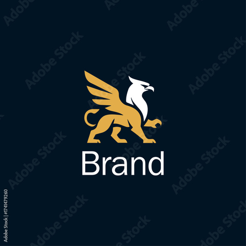 Majestic Griffin Heraldic Logo with dark blue background. 