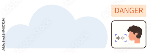 Cloud with an alert icon of human voice wave recognition danger warning highlights digital threat. Ideal for cybersecurity, data privacy, online risk, AI safety, user protection, cloud security