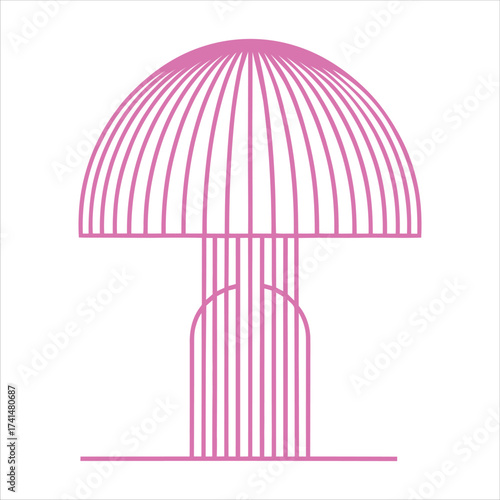 Pink Abstract Minimalist Structure Design with Lines and Curves on White