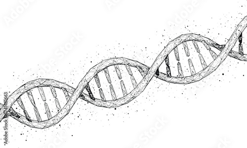 Abstract DNA double helix illustration, genetic science structure, molecular biology design, chromosome strand artwork, medical biotechnology 