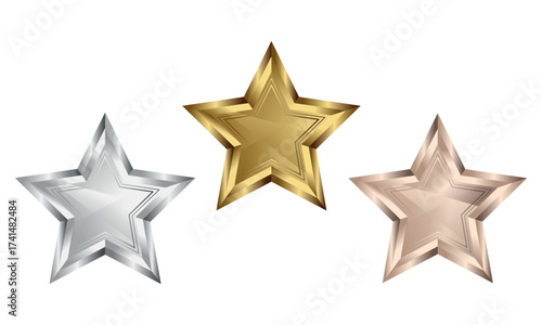 Star set. Gold, silver, bronze. Vector EPS10.