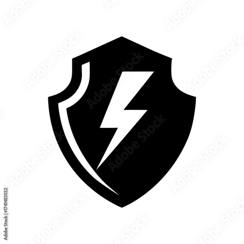Shield with lightning bolt silhouette powerful defense emblem vector minimal energy design with white background Free Download Shield with lightning bolt silhouette powerful defense emblem vector minimal energy design with white background - GFXLoad