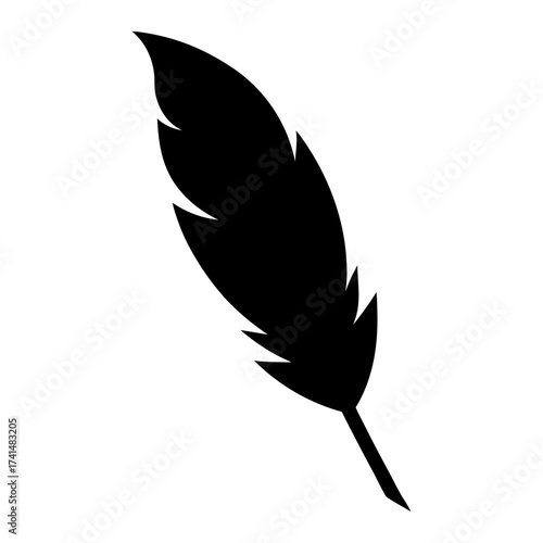 Single feather silhouette elegant nature element vector clean minimal design with white background