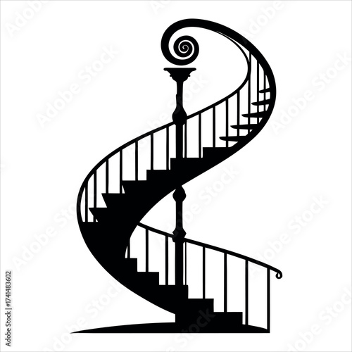 black and white spiral staircase