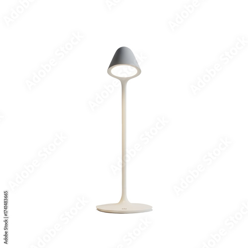 Modern white table lamp with gray shade isolated on transparent background for ambient lighting in a contemporary space
