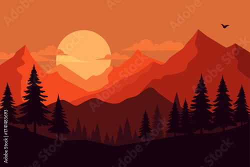 Silhouette of mountains and trees against sunset sky