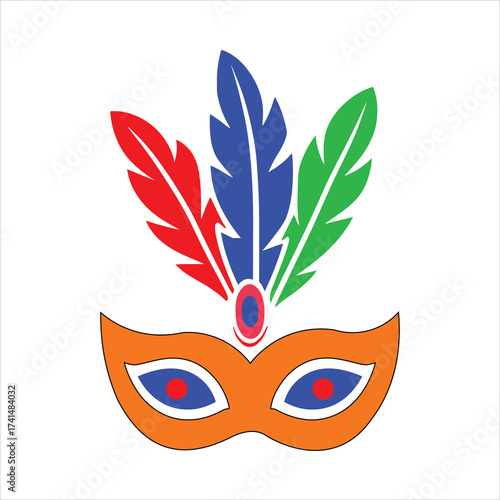 Masquerade mask with feathers vector on white background